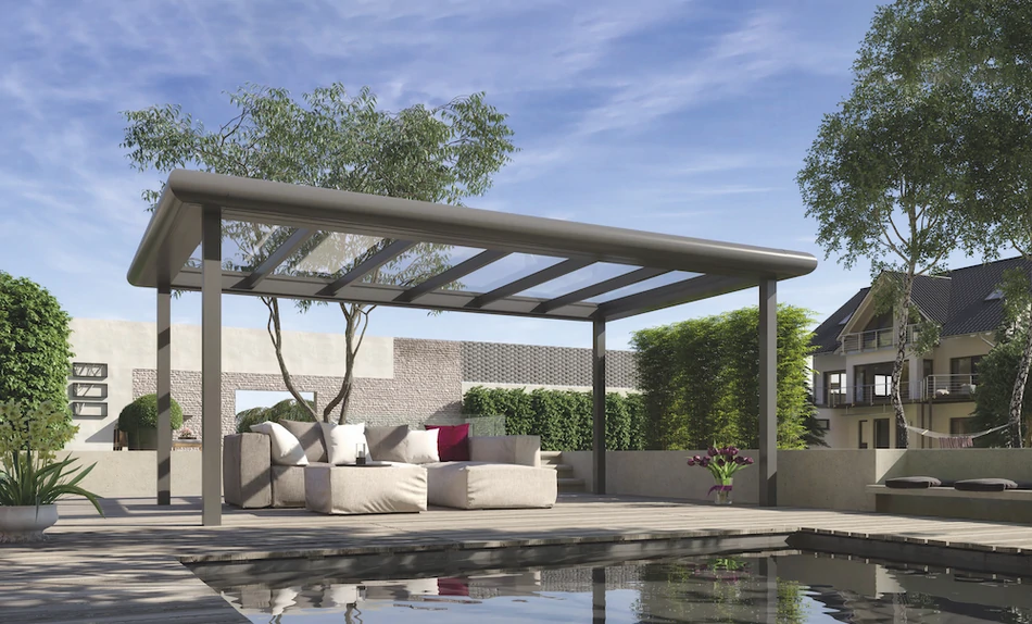 Pergola couverte avec toiture en verre